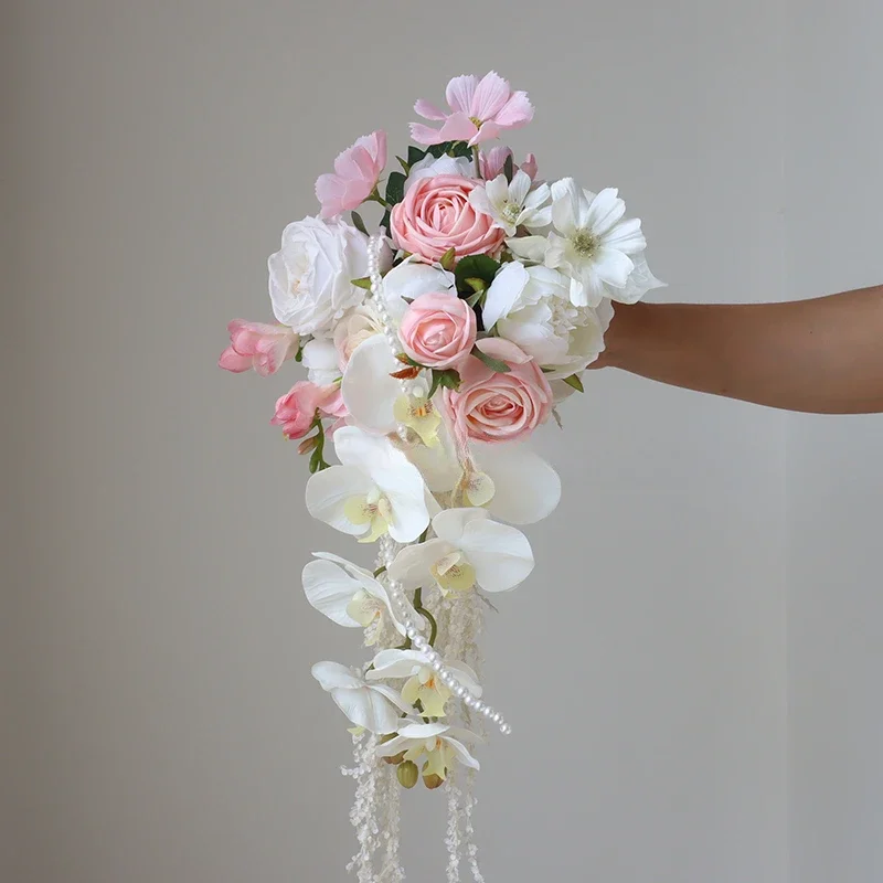 Towoo сладкий розовый элитный свадебный водопад держащий букет имитация
