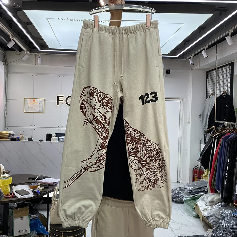 

Luxury Brand high quality Snake Print RRR123 Sweatpants Men Women Top Quality Drawstring Jogger Trousers Pants