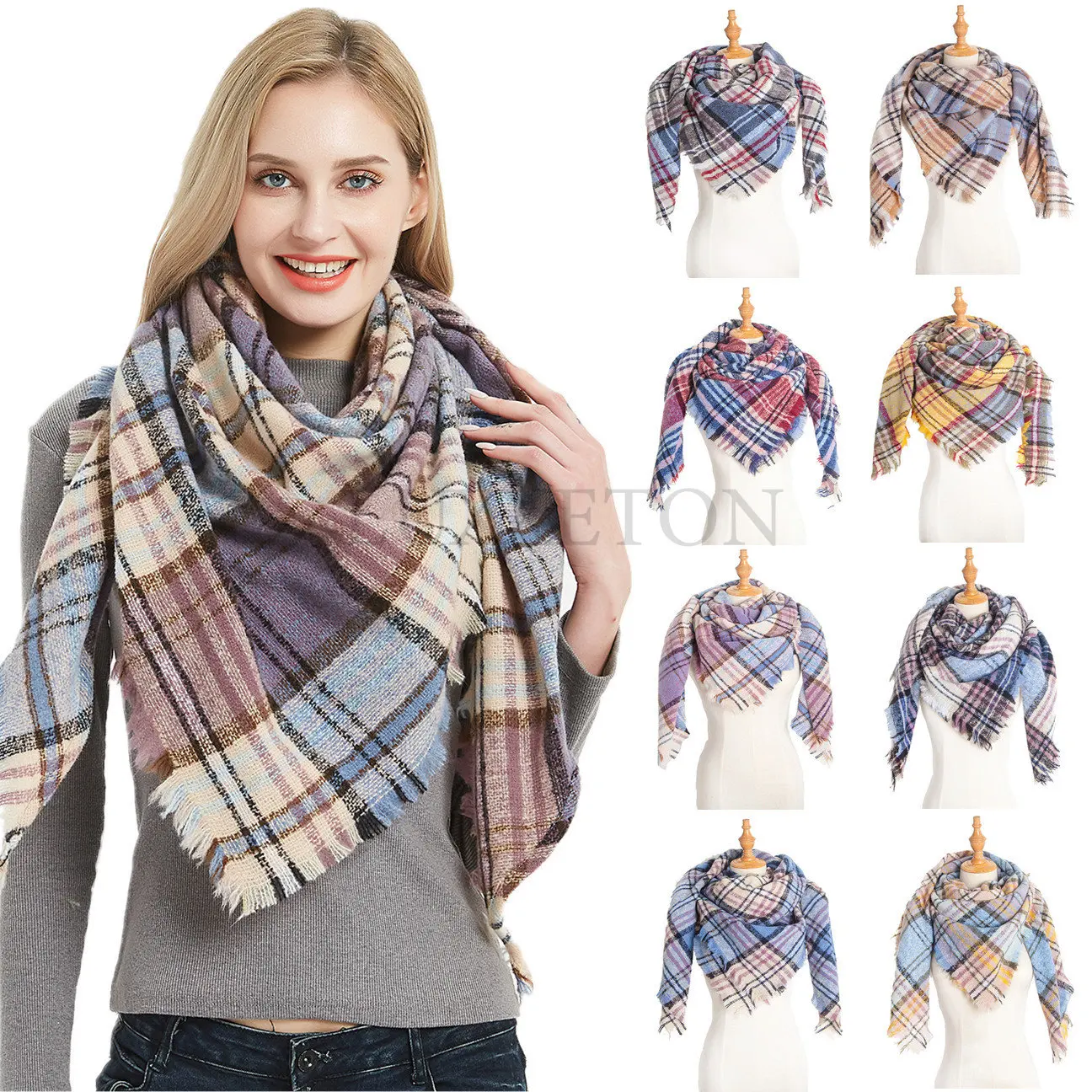 

Cashmere Scarf Winter Scarf Women Blanket Scarf Winter Plaid Scarf Loop Yarn Burr Lattice Scarf Triangular Scarf Shawl Pashmina