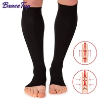 bracetop long calf compression sleeve 20 30mmhg leg support graduated open toe pressure socks shin splints for running cycling