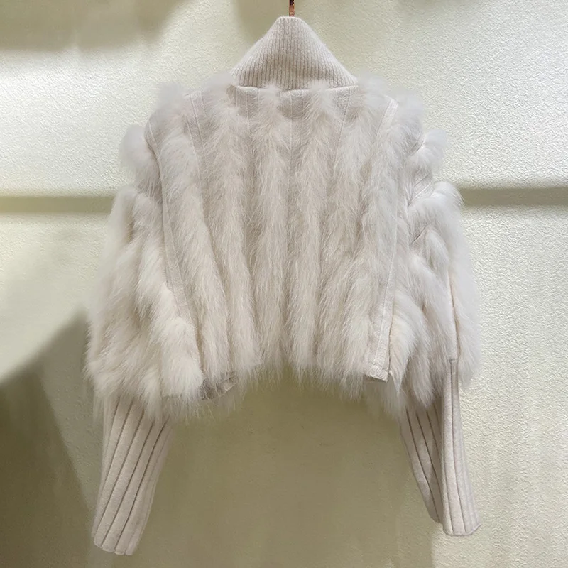 2023 New Design Women Real Fox Fur Coats Winter Fashion Knitted Sweater With Fox Lady Luxury Natural Fur Jacket DBL5418