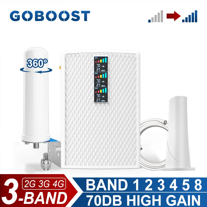 Усилитель сотовой связи GOBOOST 3 диапазона 2G 4G сетевой 850 900 1700 1800 1900 2100 МГц