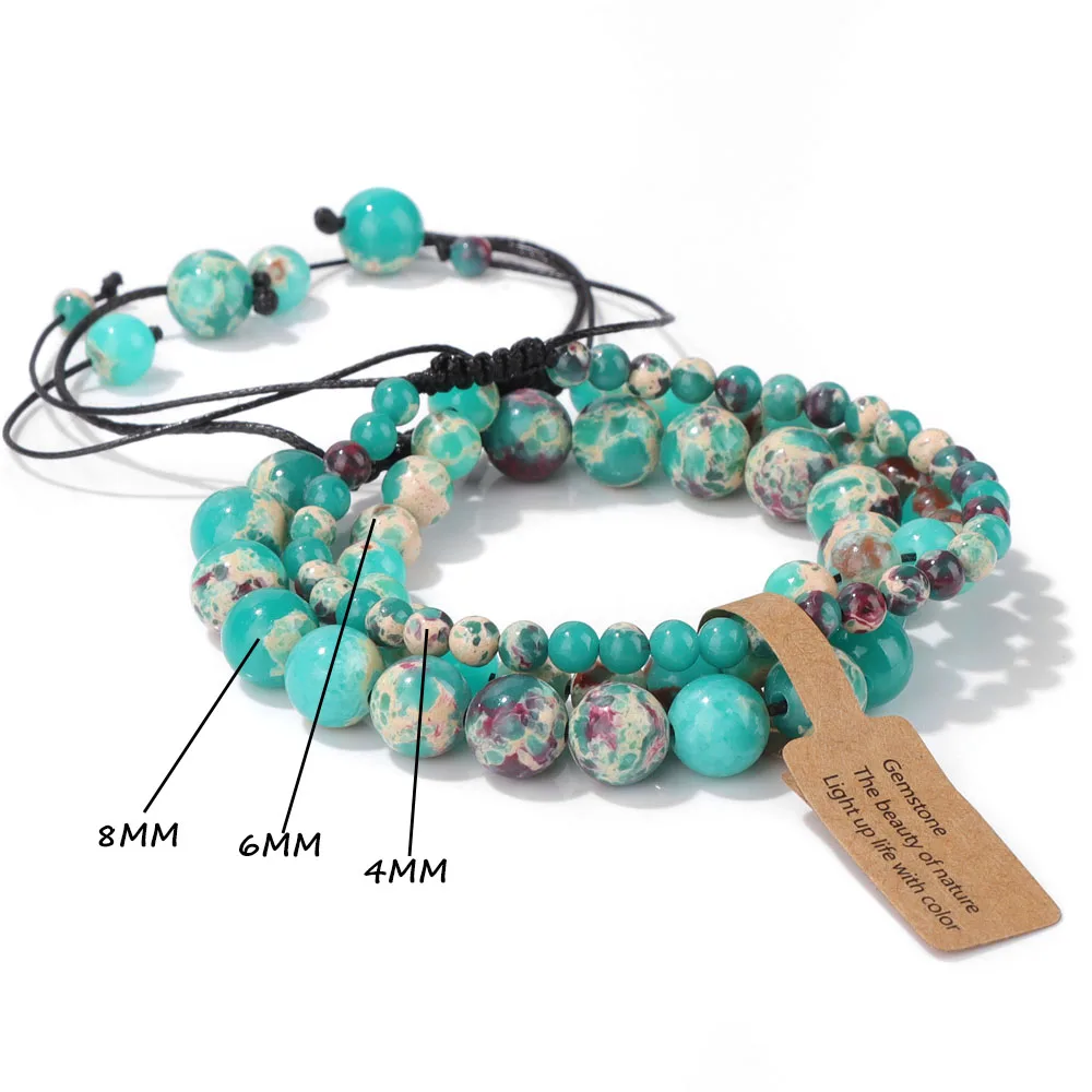 4 / 6 8MM Натуральный камень вязаный браслет 3 шт. Набор малахита аметист агат