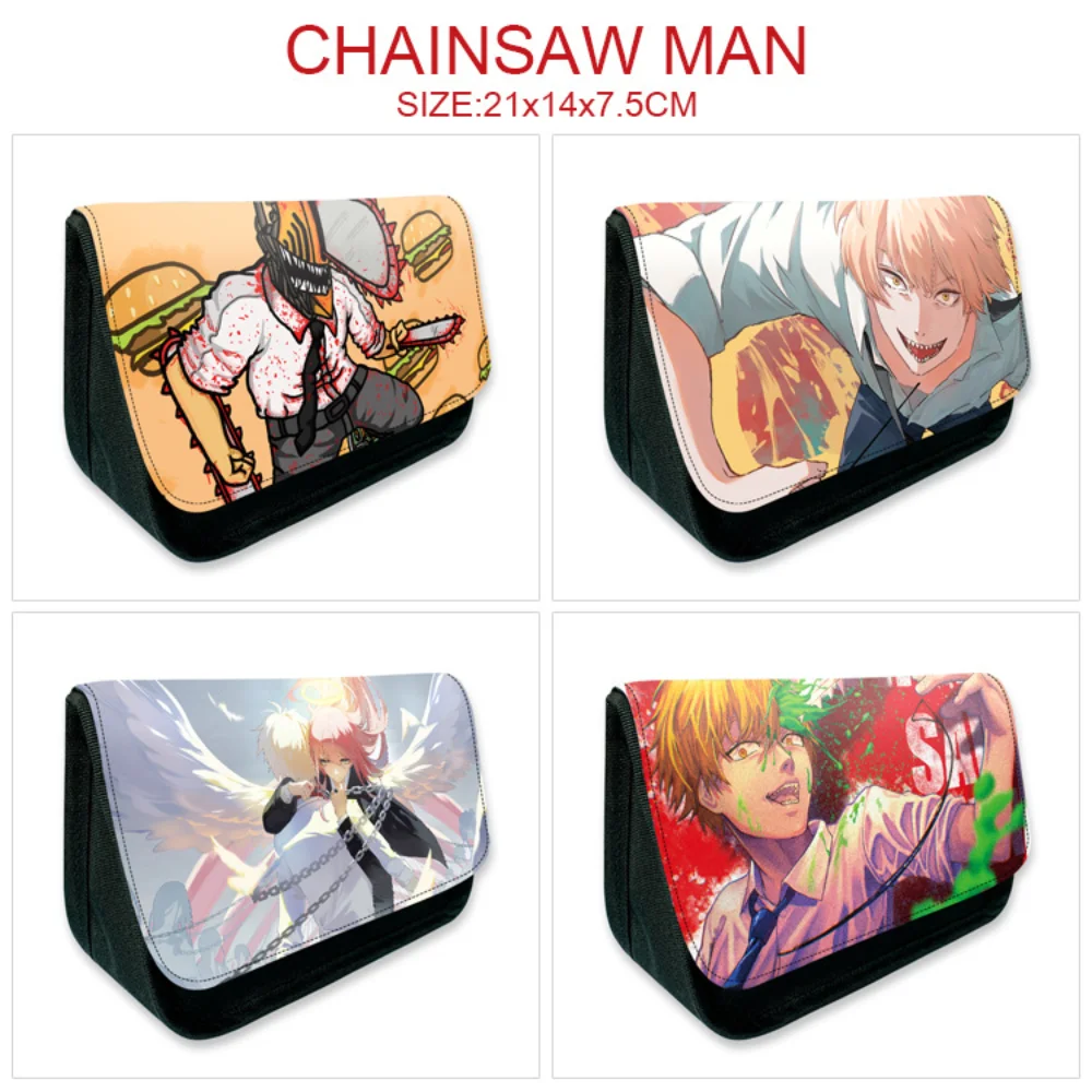 

Chainsaw Man Anime Nylon Student School Stationery Bag Cartoon MakeUp Print Pencil Cases Girl Cosmetic Cases Zip Pen Bags