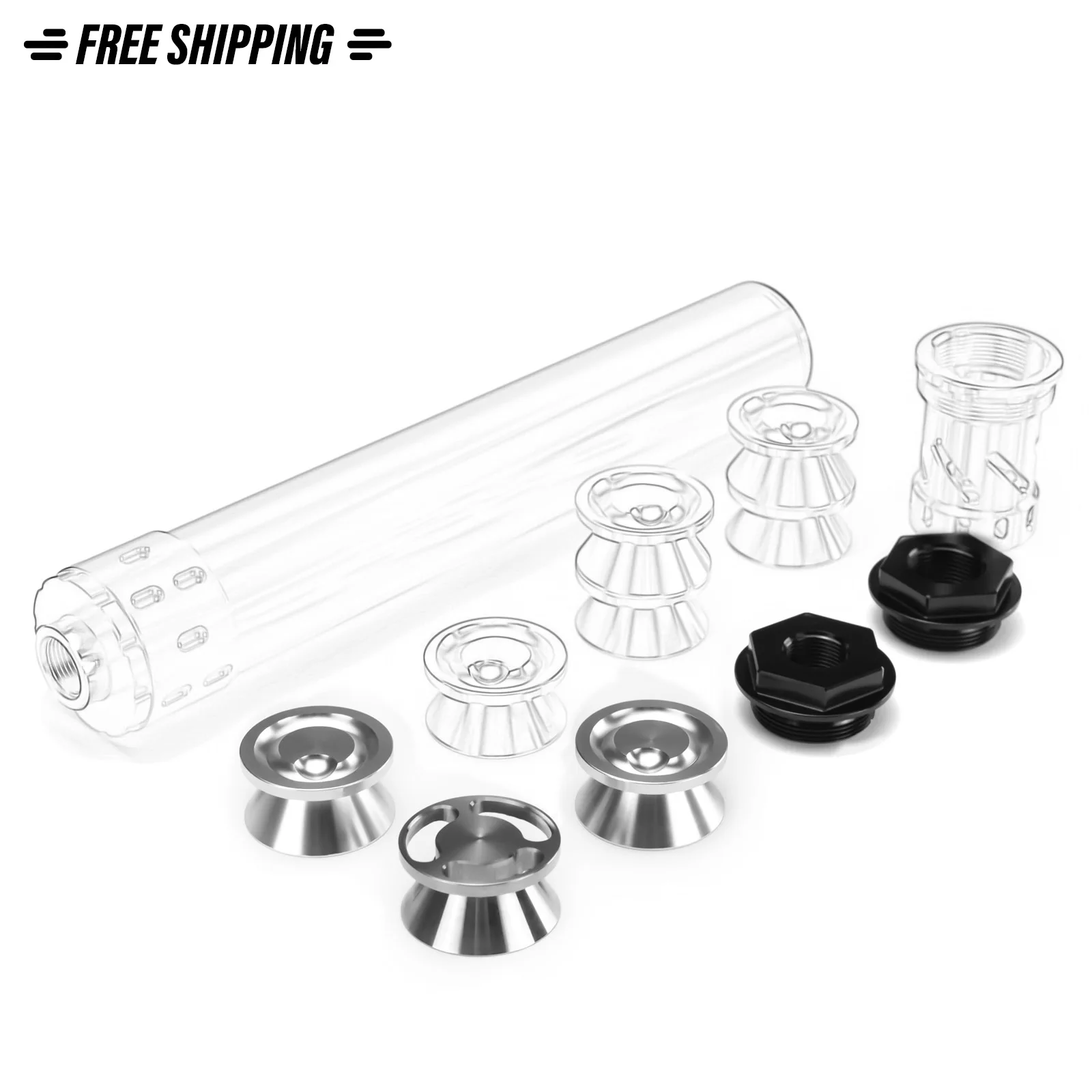 

1.25"OD 6.9"L 1/2x28+5/8x24 Solvent Trap Fuel Filter K Cup 1x SS Cup,7x Aluminum Cups + 1/2x28,.578x28,9/16x24,13.5x1LH Booster