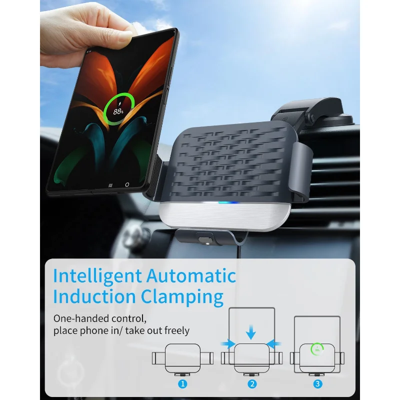 15W fast wireless car charger holder for Galaxy Z Fold 4/3 car holder,samsung galaxy s23 ultra car holder tablet holder
