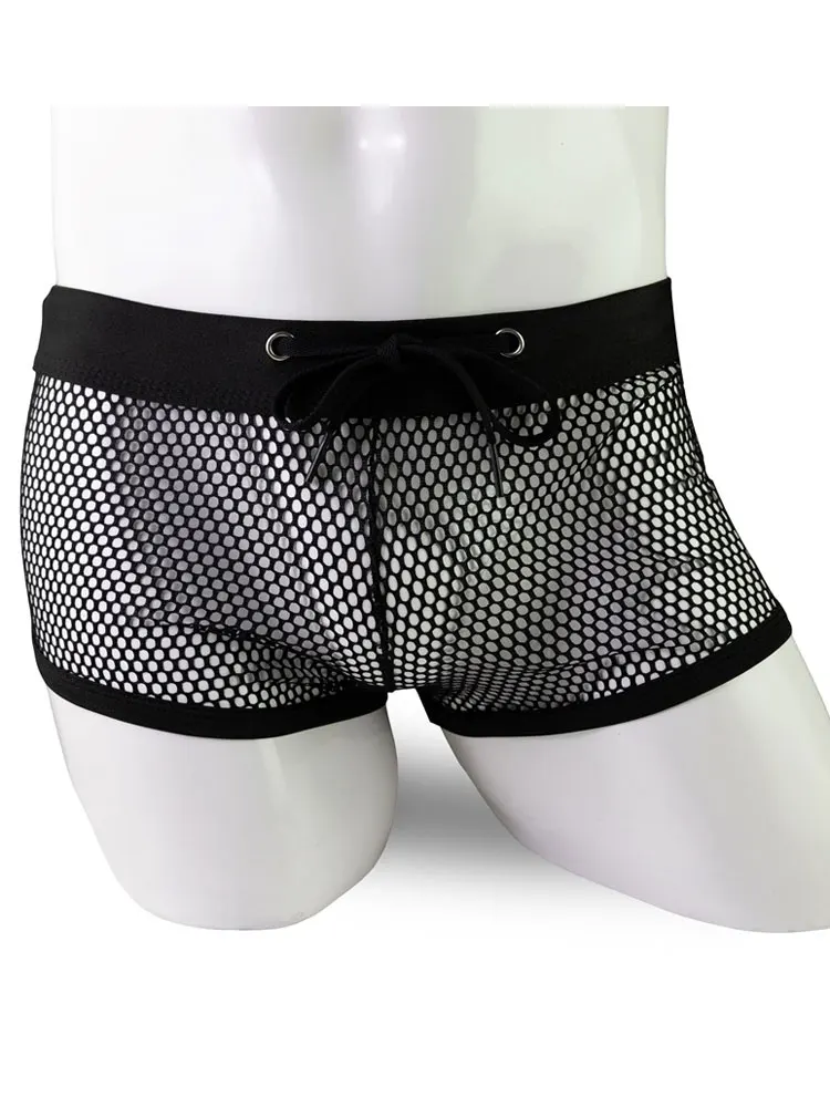 

Sexy Mesh See Through Underwear Breathable Transparent Boxer Men's Panties Bulge Pouch Sissy Underpants Allure Lingerie Shorts