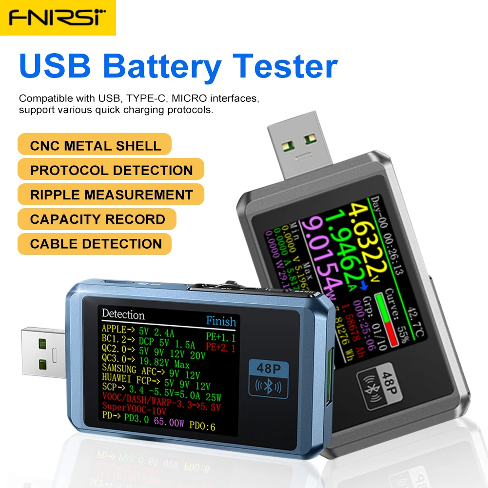 

USB-тестер для аккумуляторов, вольтметр, амперметр, детектор напряжения тока, Type-C, быстрое определение заряда, триггер, измерение пульсации