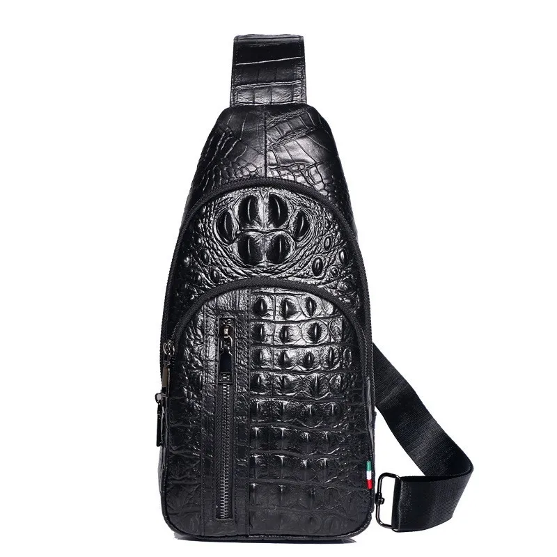 Crocodile Pattern Chest Bag Men's Genuine Leather Crossbody Bag