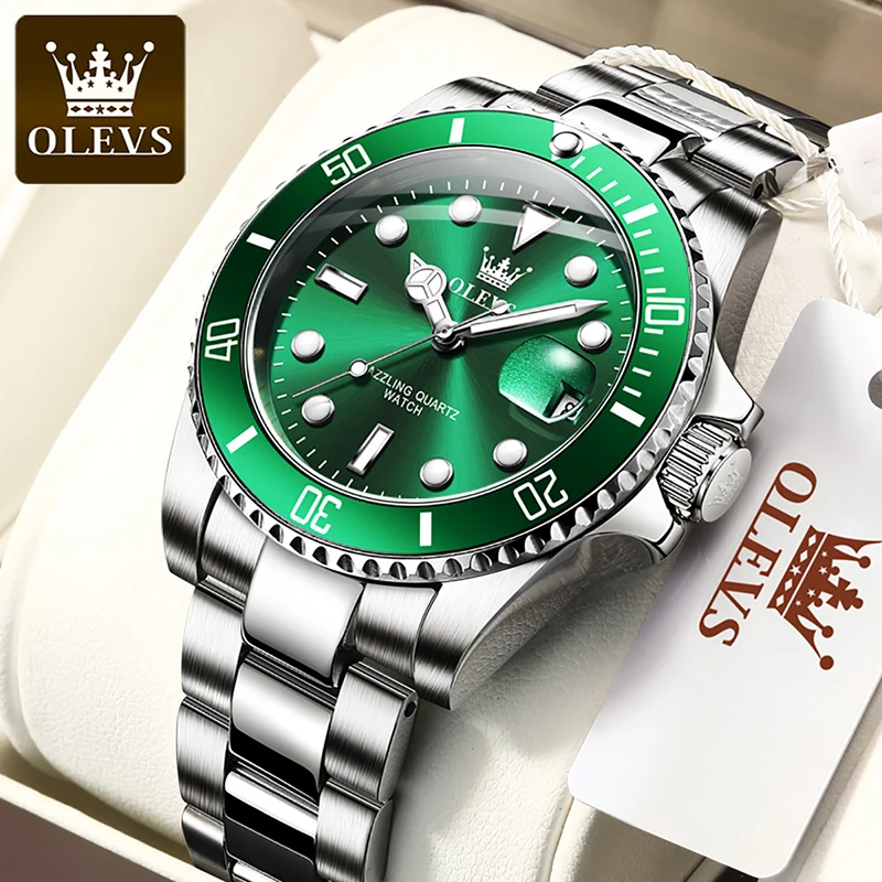 

OLEVS Luxury Brand Quartz Watch 2023 New Fashion Green Water Ghost Mens Watches Calendar Display Luminous Waterproof Watch Reloj