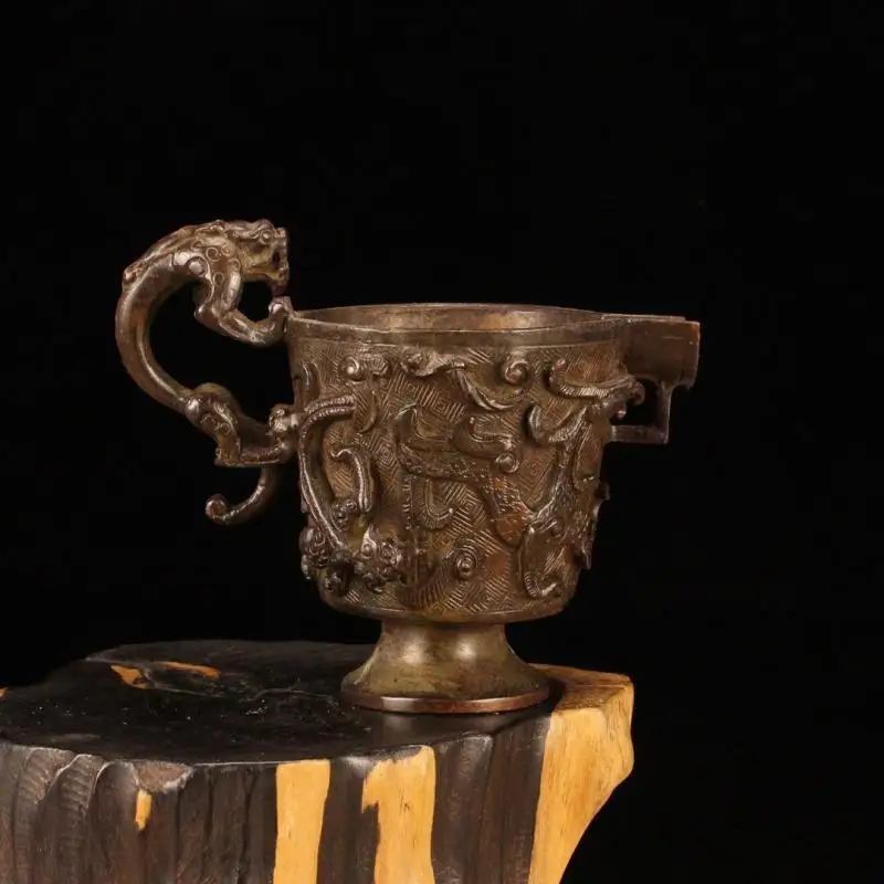 Ancient Dragon and Phoenix Beast Head Cup Imitation Purple Copper Wine Bottle Antique Goblet Metal Crafts Home Decorations