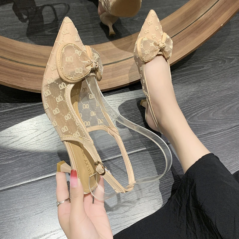 

Новинка 2023, туфли на шпильке с острым носком для невесты, свадебные туфли, банкетные туфли с ремешком на спине, босоножки на высоком каблуке со стеклами