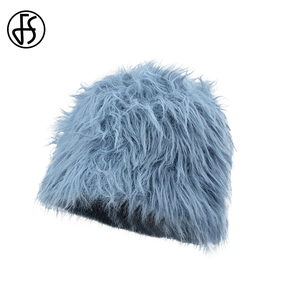 FS 2022 Winter Plush Bucket Hat Men Streetwear Hip Hop Panama Caps Warm Lamb Wool Cap Blue Khaki Rabbit Fur Fisherman Hats Gorro