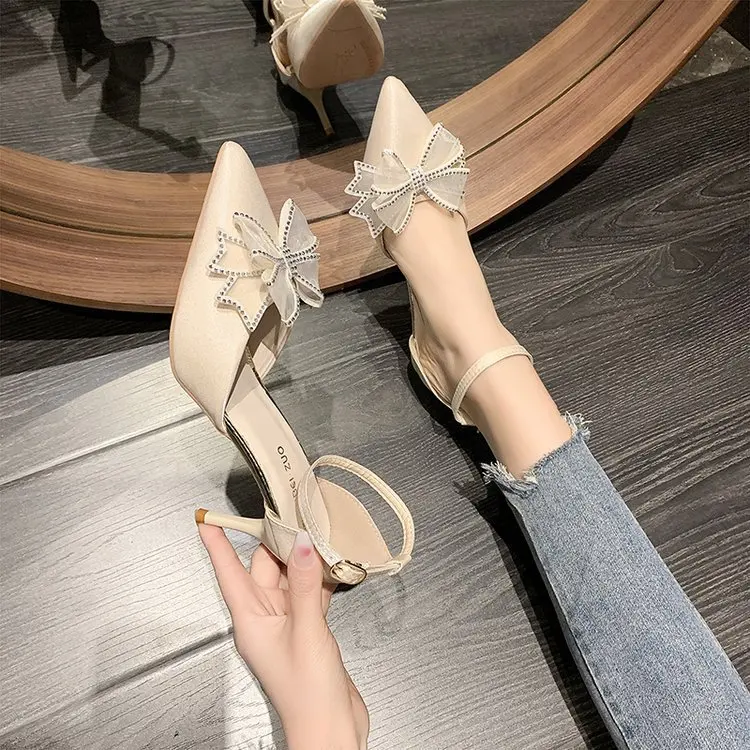 

High Heel Sandal for Women Spring Shoes Suit Female Beige Buckle Strap 2022 Summer High-heeled Low Black Stiletto Girls New Clea