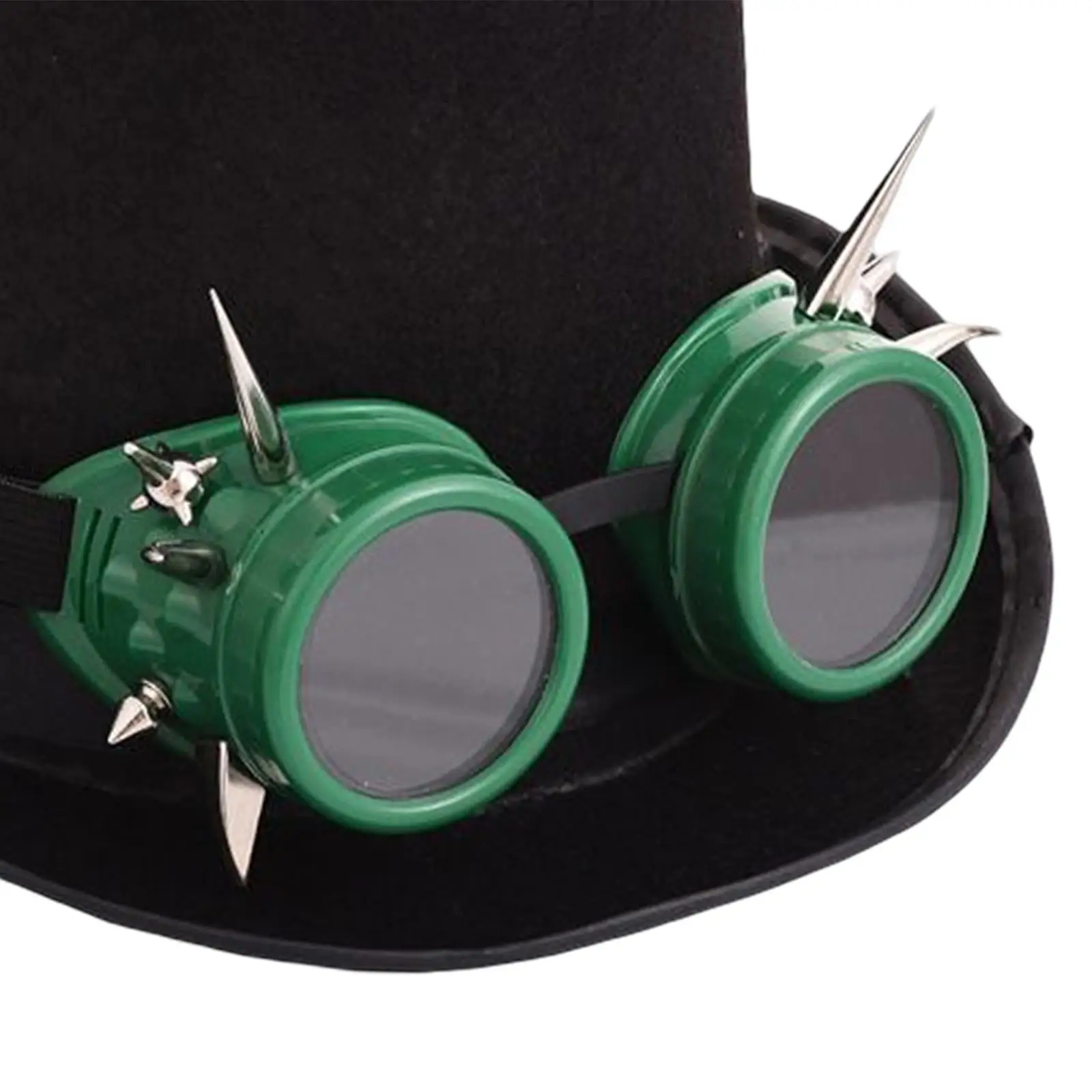 

Stempunk Ht with Goggles Blck Top Ht Costume Prty Mde of Thick Felt Premium Mteril
