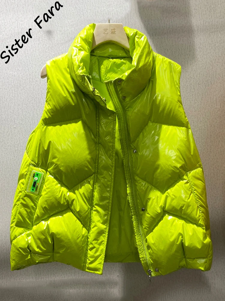 

Sister Fara Glossy Waterproof Down Vest Thicken Spring Winter Women Puffer Down Jacket Women Stand Collar Lightweight Waistcoat