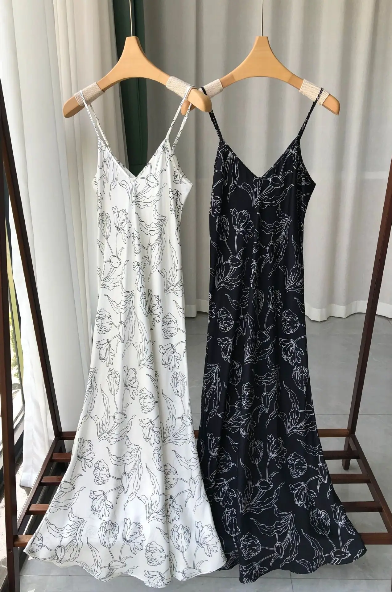 Women Midi Dress Floral Print Sleeveless Holiday 100% Silk Robe