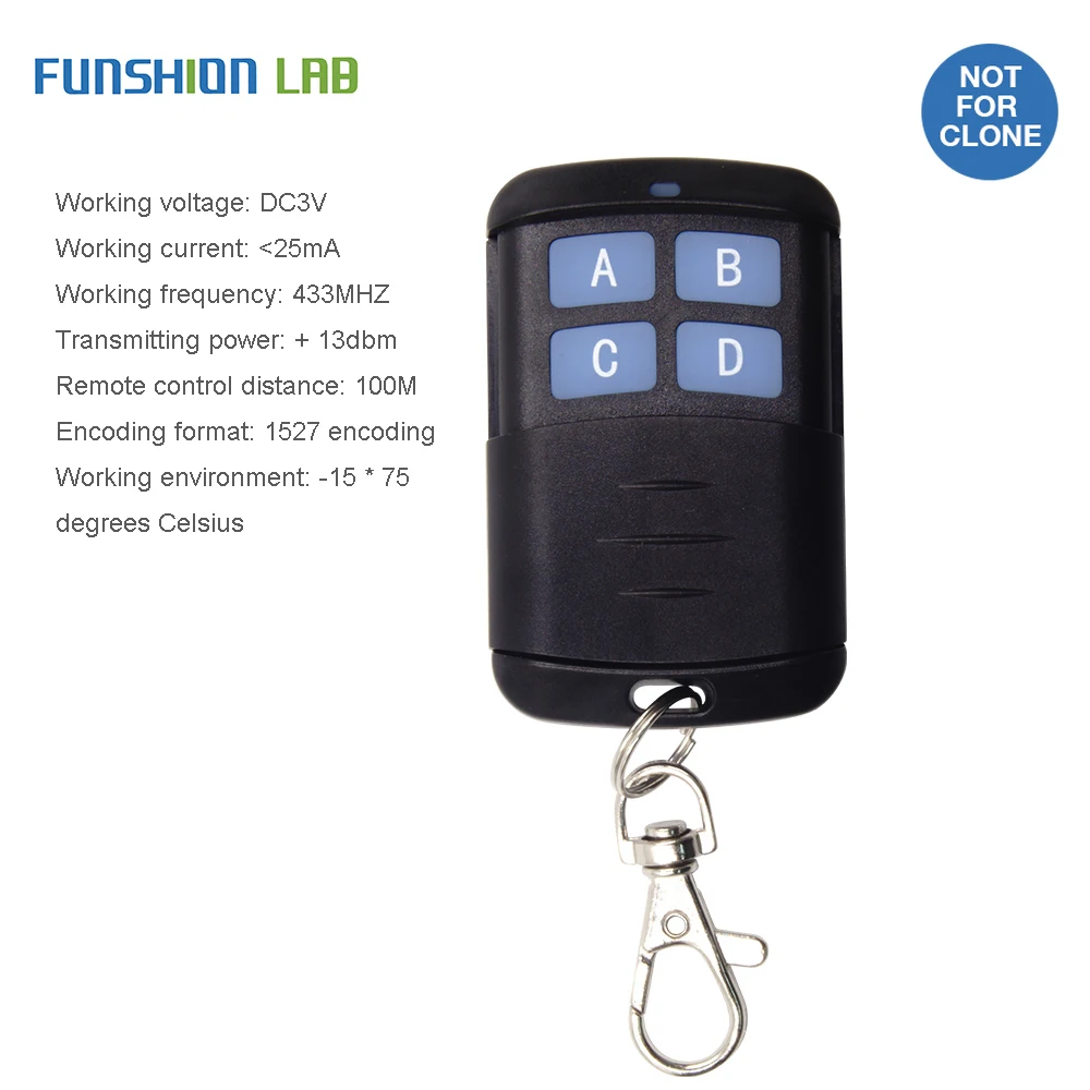 FUNSHION 433MHz 4 CH Button EV1527 Remote Control Switch RF Transmitter Wireless controllor remoto For Smart Home Garage Opener |