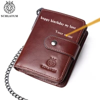 schlatum engraved wallet genuine leather men short wallet rfid custom photopurse festival men festival gifts