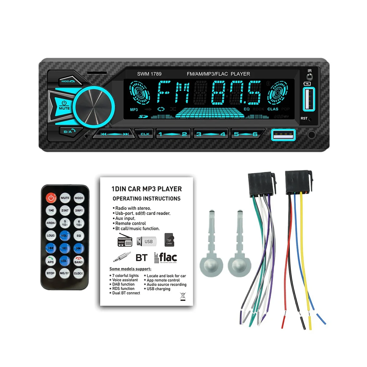 

Автомобильный радиоприемник 1DIN Srereo Bluetooth MP3 плеер FM приемник с дистанционным управлением AUX/USB/TF карта в комплекте