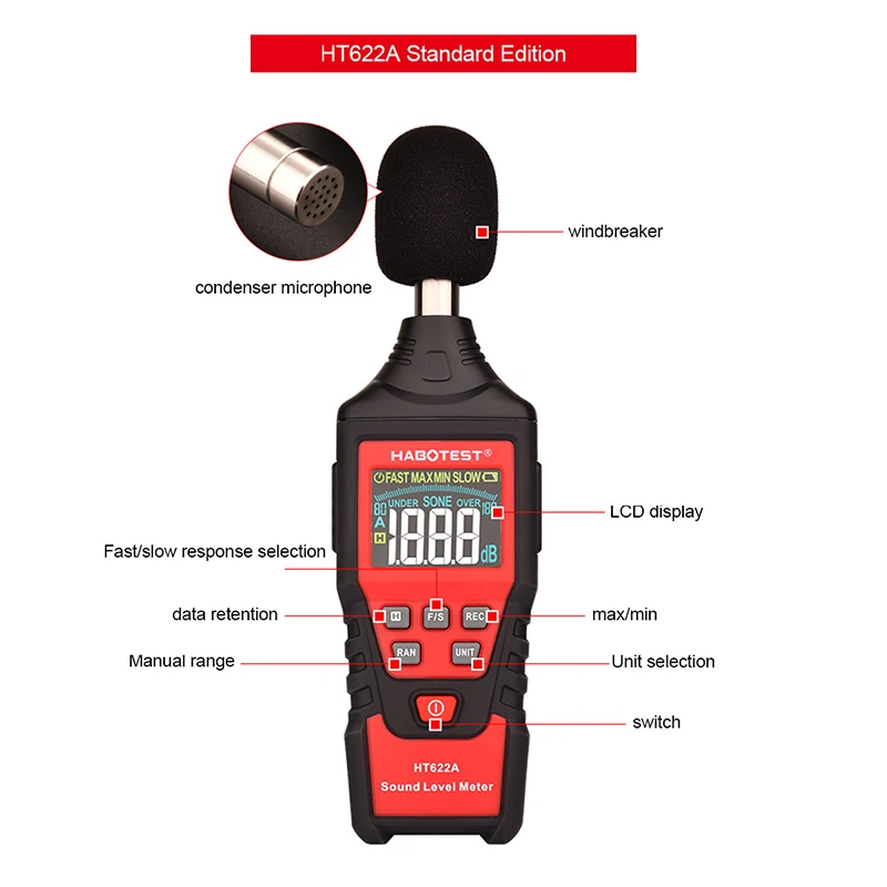 Цифровой измеритель уровня звука профессиональный детектор шума с цветным