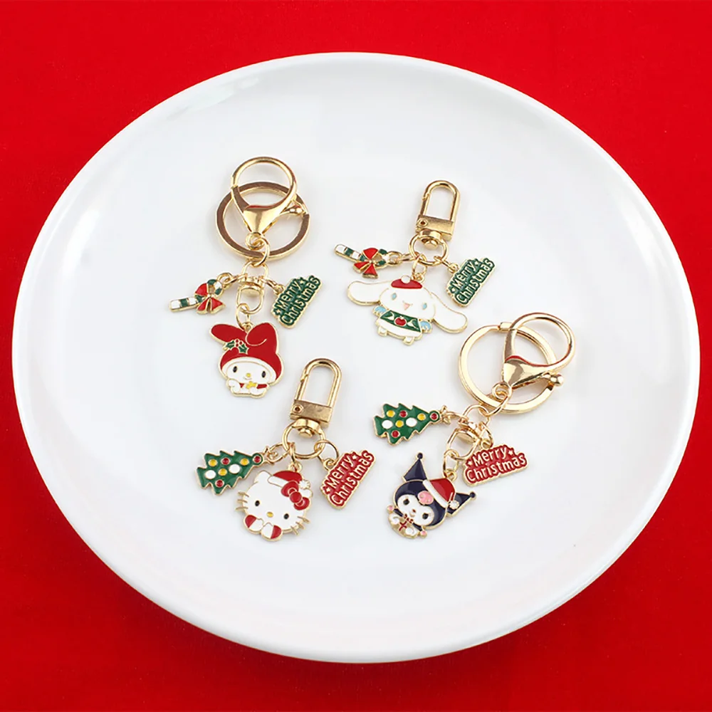 

Sanrio Cartoon Christmas Keychains Hellokitty Cinnamorol Pendant Kawaii Anime Backpacks Keyring Pendant Christmas Gift for Kids