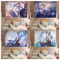 kamisato ayaka genshin impact chart tapestry hanging tarot hippie wall rugs dorm wall hanging sheets