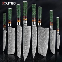 xituo 1 8 piece 67 layers damascus steel kitchen knives sharp cut food multipurpose green grain shell resin handle kitchen tools