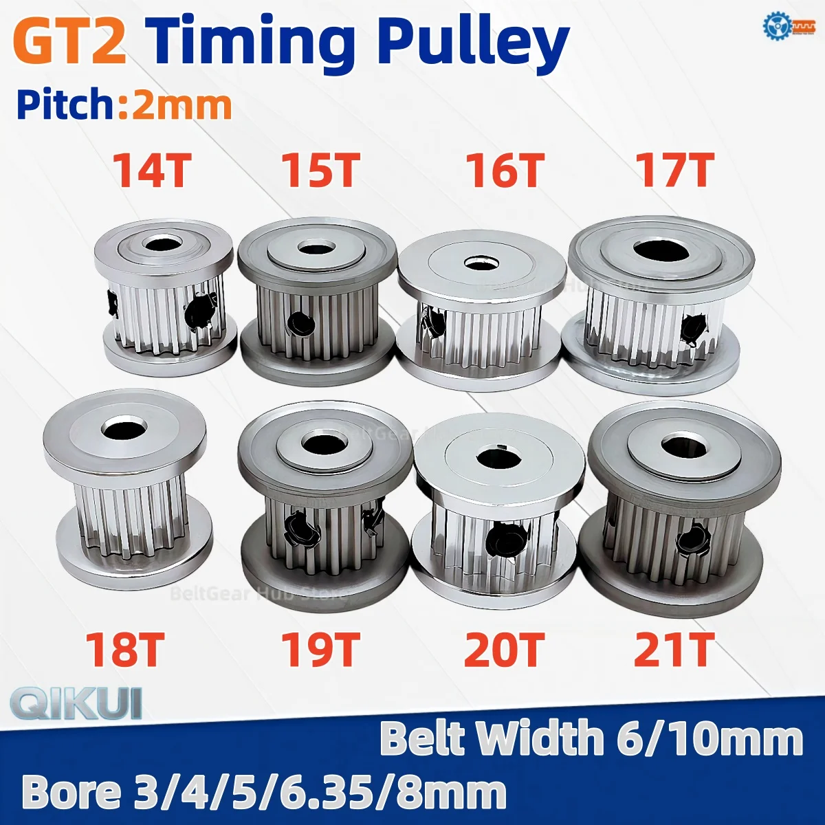 Фото Шкив ГРМ GT2 K-типа 14T 15T 16T 17T 18T 19T 20T 21T, диаметр отверстия 3-8 мм, для ремня ГРМ GT2 шириной 6/10 мм, запчасть для 3D-принтеров и станков с ЧПУ №1