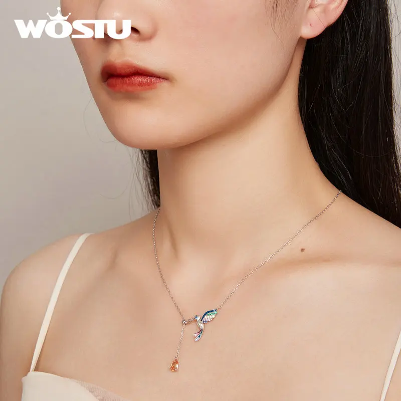 WOSTU оригинальный 925 стерлингового серебра Колье Колибри Регулируемая цепь для