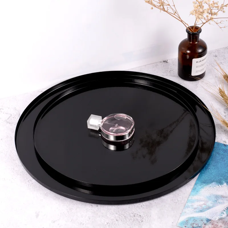 

High-Gloss Black Metal Round Storage Tray Cosmetics Sundries Storage Decoration Ornaments Tea Tray Household Supplies