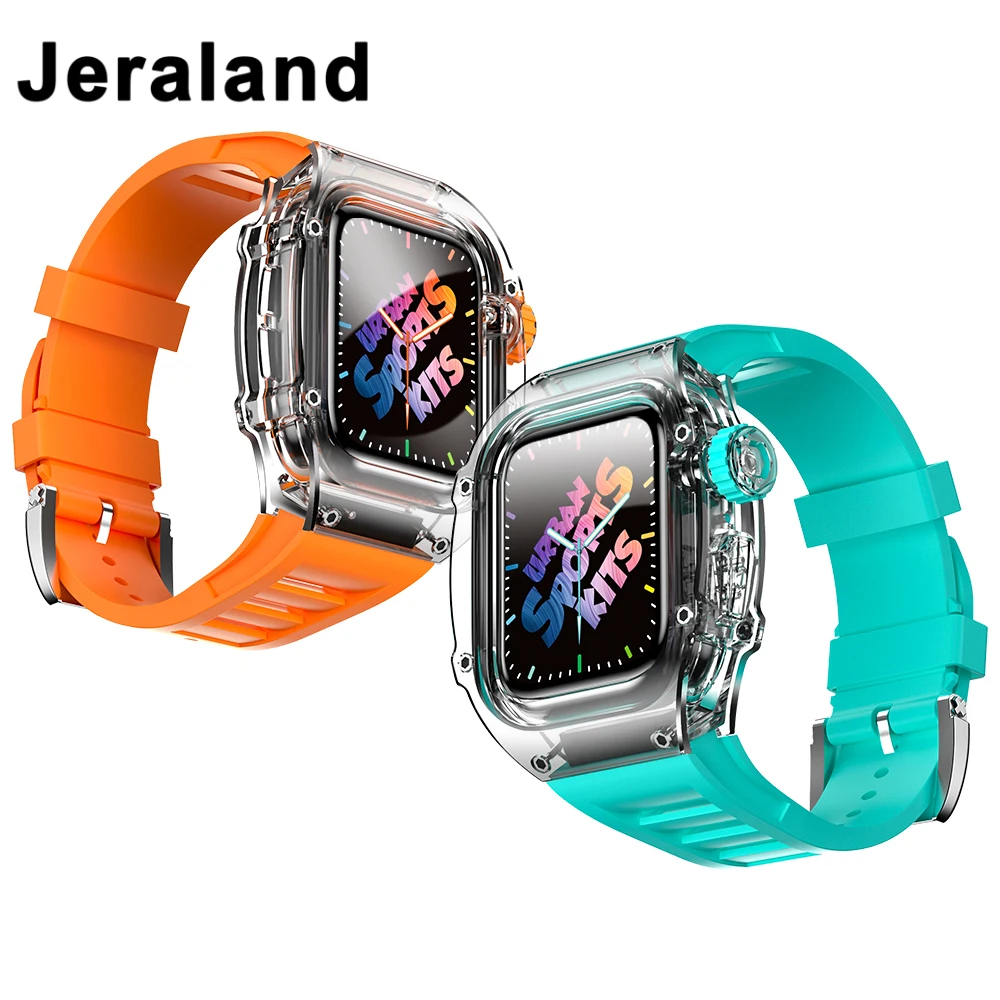 Fluorine Rubber Band Strap Bracelet Watch Case Bezel For Apple Watch Series 7 SE6 5 4 3 iwatch Protector Accessories 44 45MM enlarge