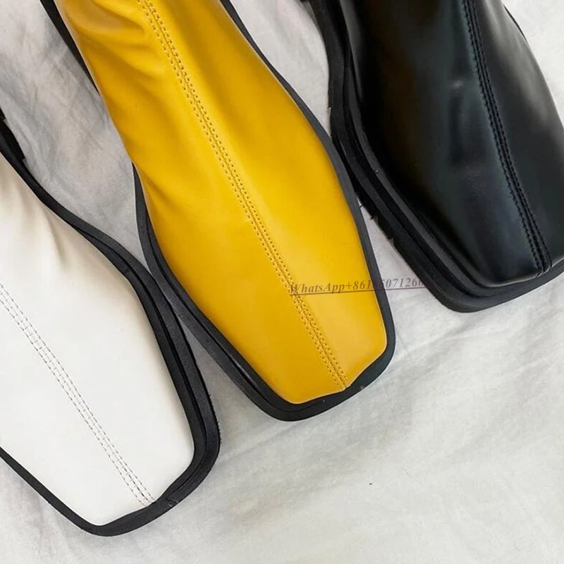 Fashion Versatile Solid Color Flat Ankle Boots Back Zipper Square Toe Multicolor Boots for Women