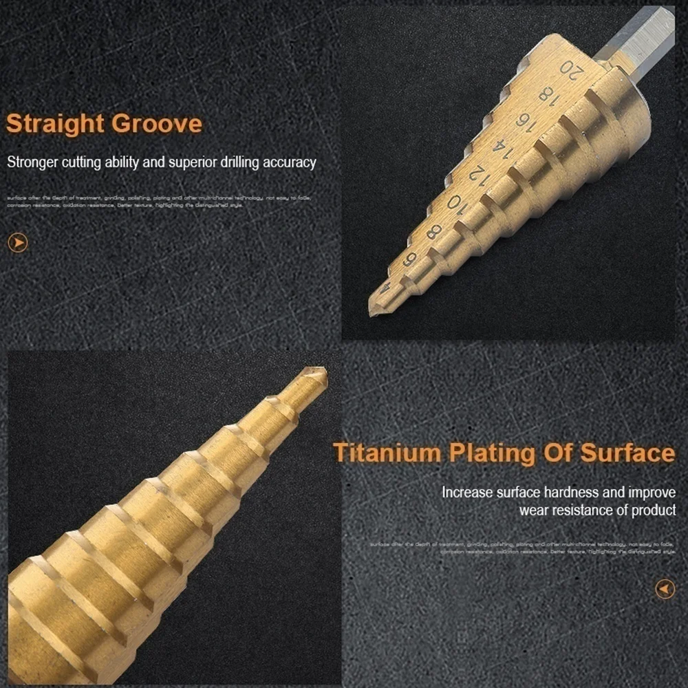 Набор Ступенчатых Сверл С Шестигранной Головкой Титановым Покрытием 1/4 Дюйма