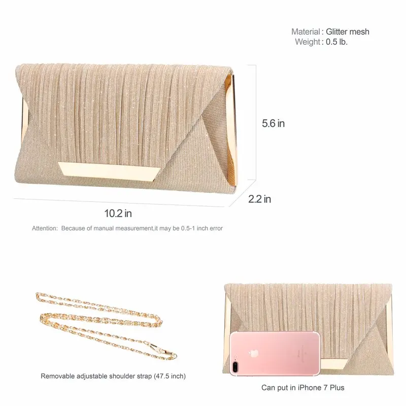Glitter Clutch Purses for Women Evening Bags and Clutches Flap Envelope Handbags Formal Wedding Party Prom Purse(Champagne)