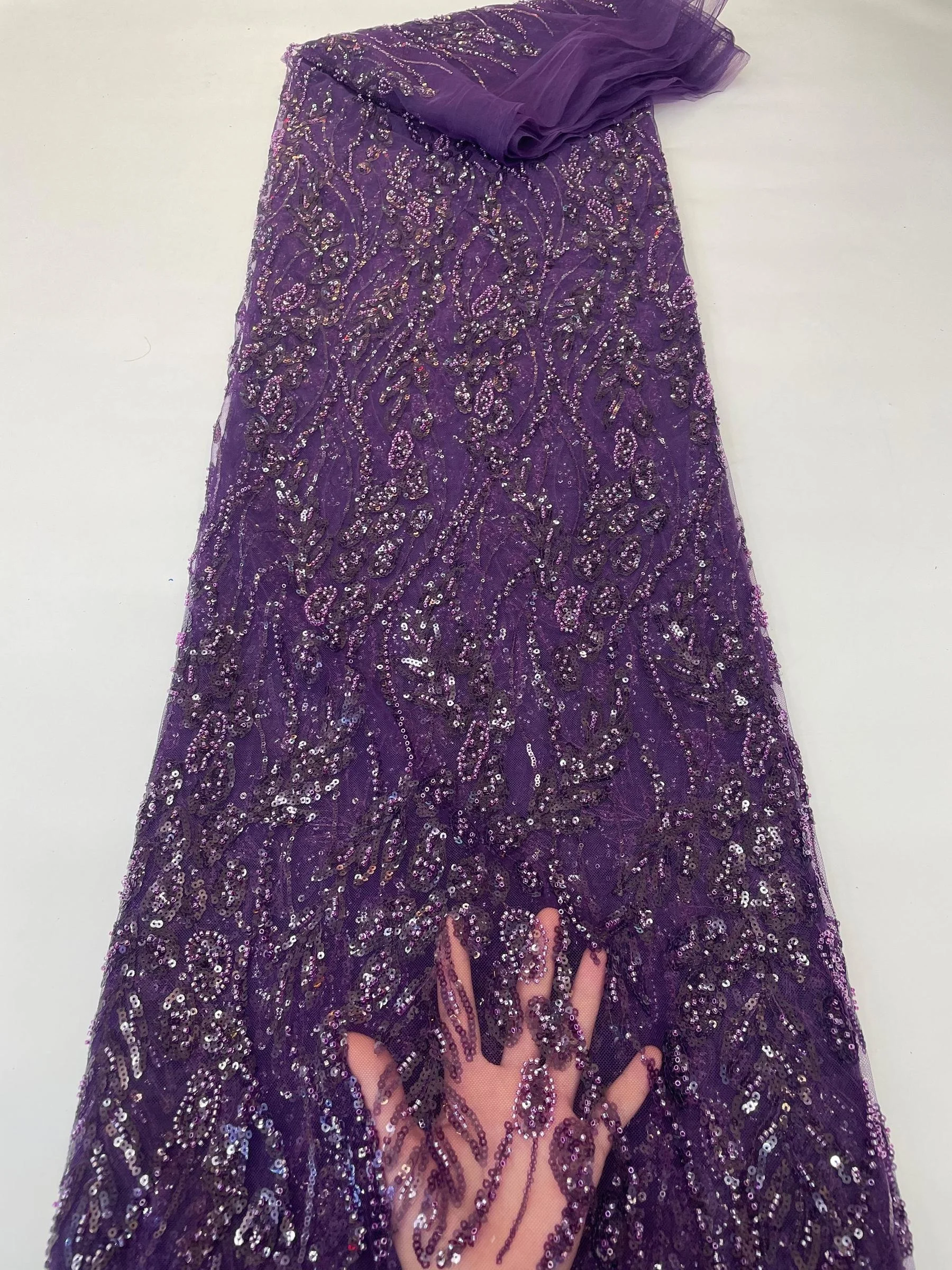 Luxury African Lace Fabric With Beads Lace High Quality Fashion Sequin Embroidered French Tulle Lace Fabric For Nigerian Wedding