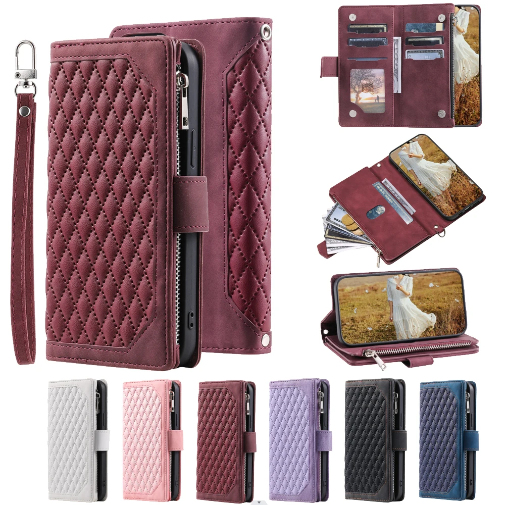 

For Oppo A52 4G Fashion Small Fragrance Zipper Wallet Leather Case Flip Cover Multi Card Slots Cover Folio with Wrist Strap