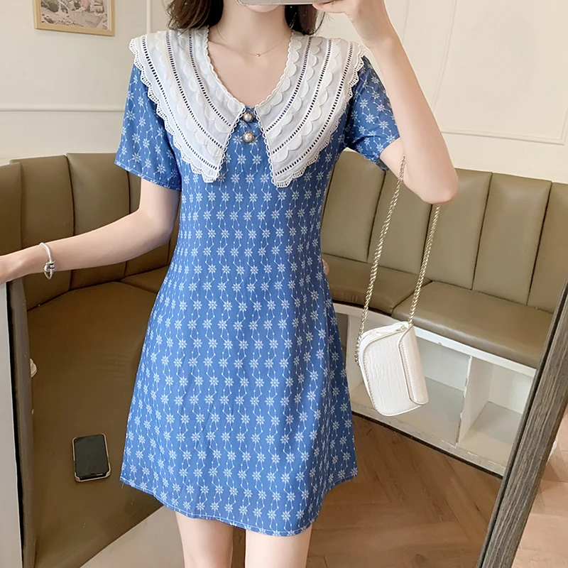 

Женское модельное платье, роскошное элегантное приталенное синее платье с цветочным принтом во французском стиле, лето