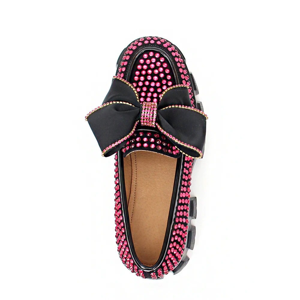 Loafers Shoes for women Platform Bowknot Rhinestone Cow Cuede 2023 New In Brand Summer Fashion Luxury Designer Shoes