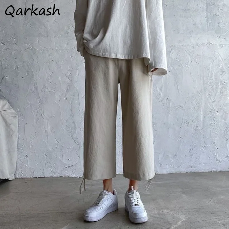 

Casual Pants Women Ankle-length Simple Japanese Style Street Harajuku Solid Color All-match Trousers Female Couples Leisure Ins