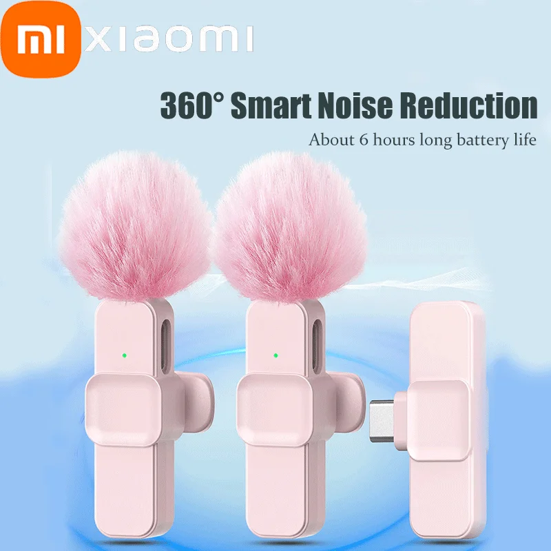 Фото Розовый беспроводной петличный микрофон Xiaomi для iPhone, ПК, Android, игровой телефон, портативный микрофон для записи аудио и видео, видеоблог №1