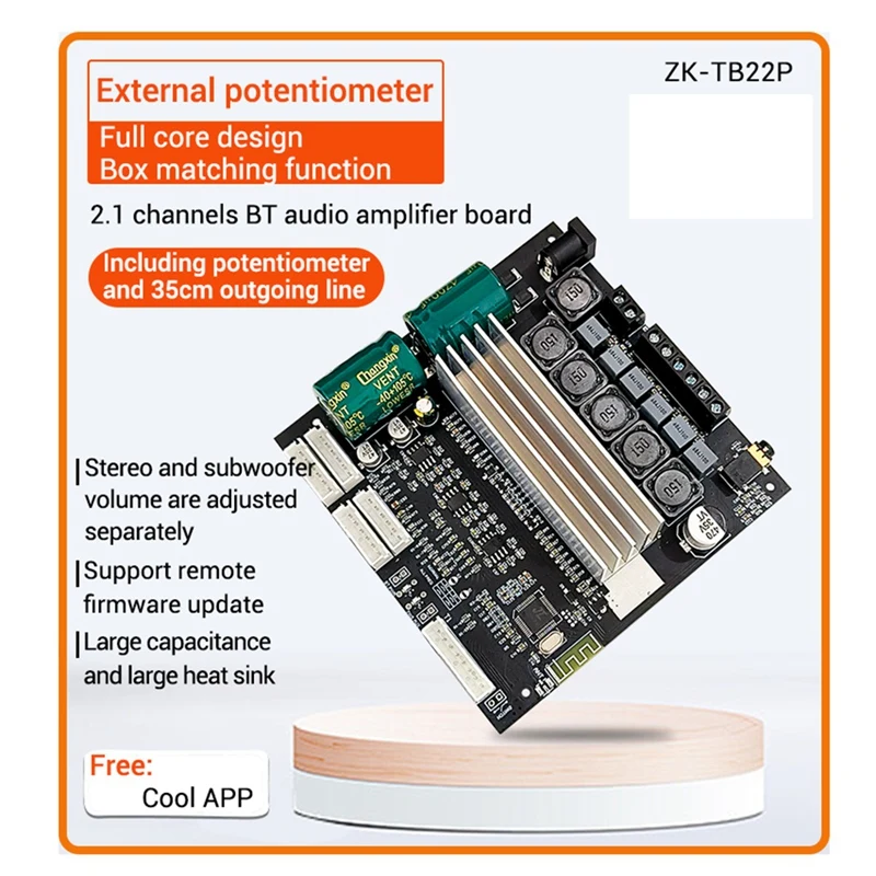 

FULL-ZK-TB22P 2.1 Channel Bluetooth Audio Power Amplifier Board TPA3116D2 Module TWS Potentiometer External Amplifier Board