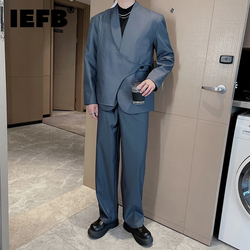 

IEFB Elegant Suits For Men Fake Two Piece Spliced Blazers Niche Design Slim Male Suit Coat Ruffled Handsome Straight Pant 9C2541