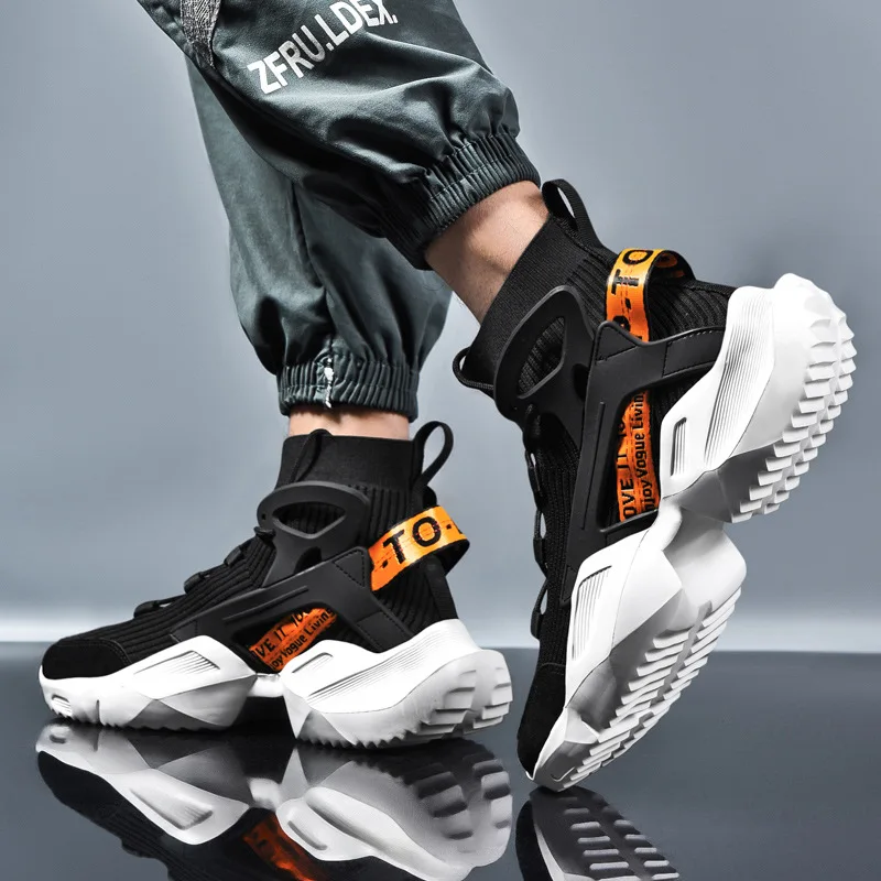 2022 New High-top Socks Shoes Chunky Sneakers Men White Trend Street Light Sports Running Shoes Big Size 45 46 Walking shoes