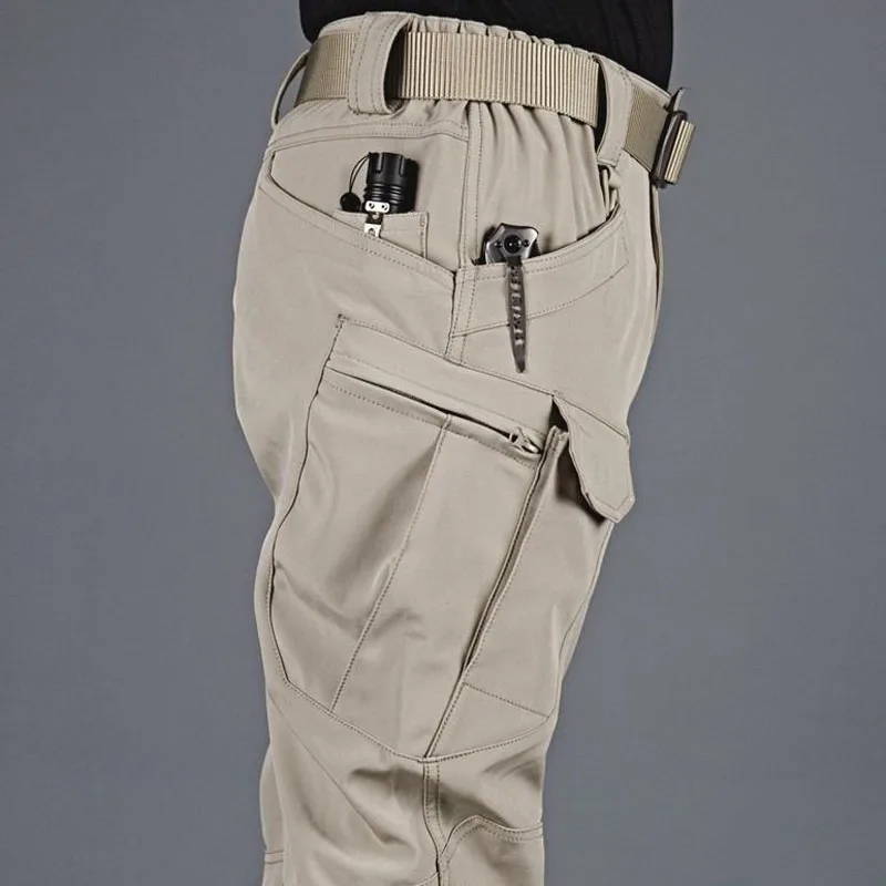 

Winter Plush Keep Warm Training Pants Man Sharkskin Soft Shell Quick Drying Rainy Day Outdoor Multiple Pockets Tactical Trousers