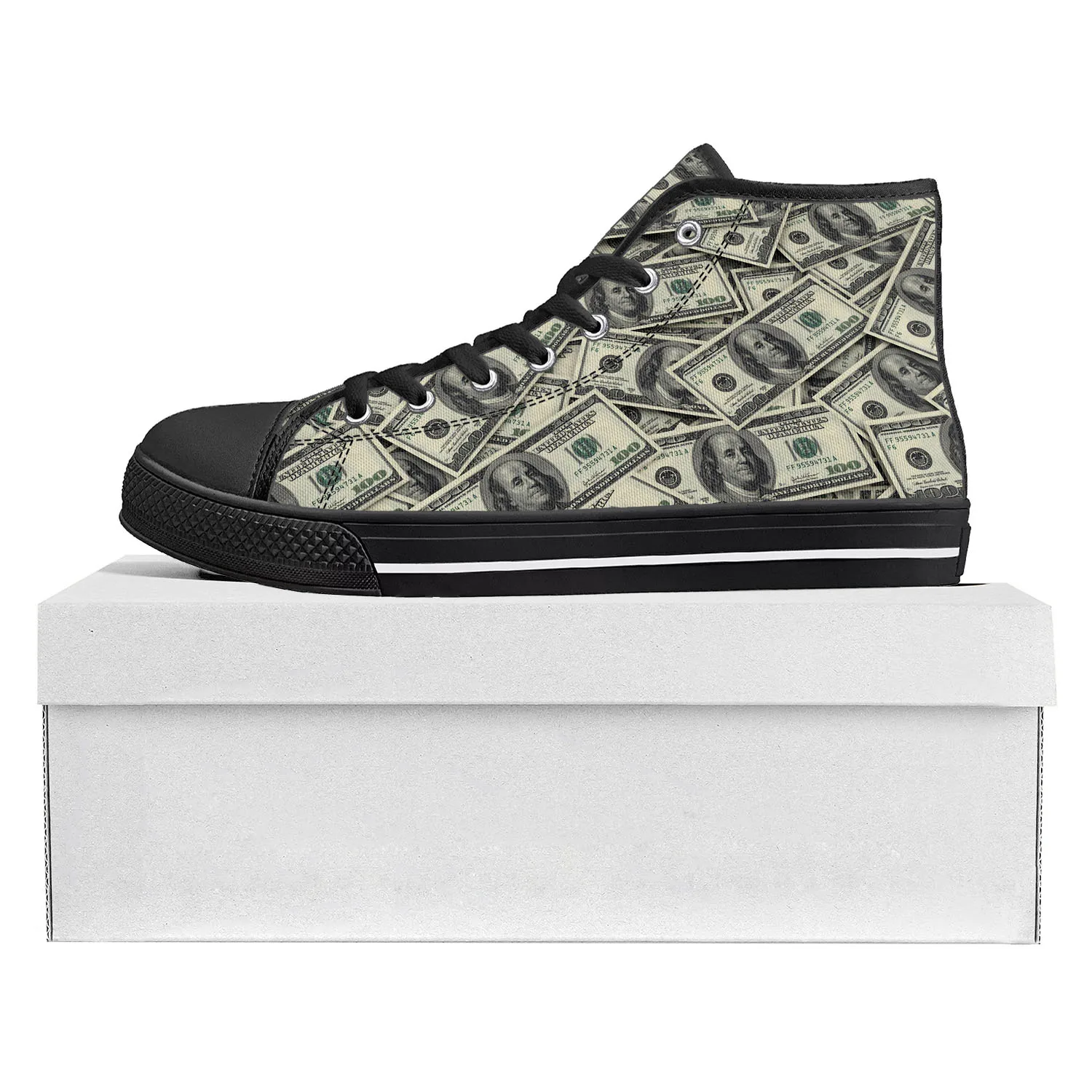 

Dollar Printed Popular High Top High Quality Sneakers Mens Womens Teenager Canvas Sneaker Casual Couple Shoes Custom Shoe Black