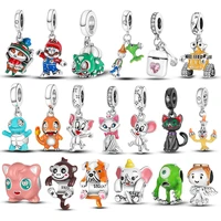 plata charms of ley 925 fit original 3mm bracelet necklace cartoon robot character charm bead 925 pendant diy jewelry hot