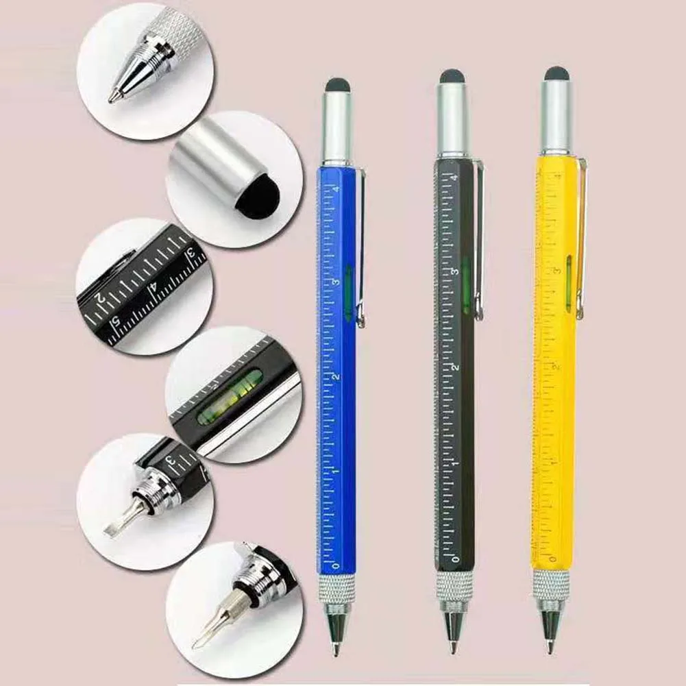 

6 In 1 Multi-function Tool Pen 149mm Spirit Level Scale Touch Screen 6in1 Metal Ballpoint Pen Versatile Carpenters Engineers Pen