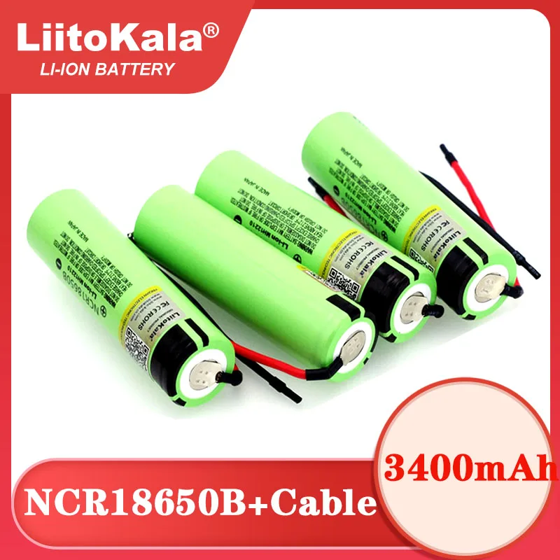 LiitoKala Original NCR18650B 3.7V 3400mAh 18650 Li-ion Rechargeable Battery Welding Silica gel Cable DIY batteries