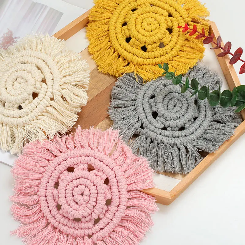 

Cotton Rope Tassel Coasters Non-slip Mats Heat Insulation Mats Placemats Decorations Nordic Style weave Cup Mat Harajuke Bohemia